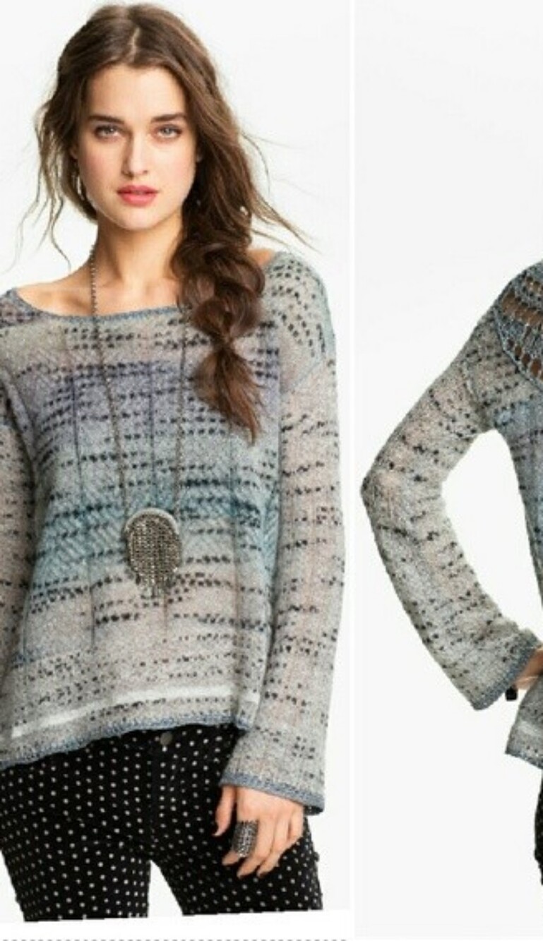 Free People Women's Large Sweater Blue Moon Crochet Knit Mohair Blend